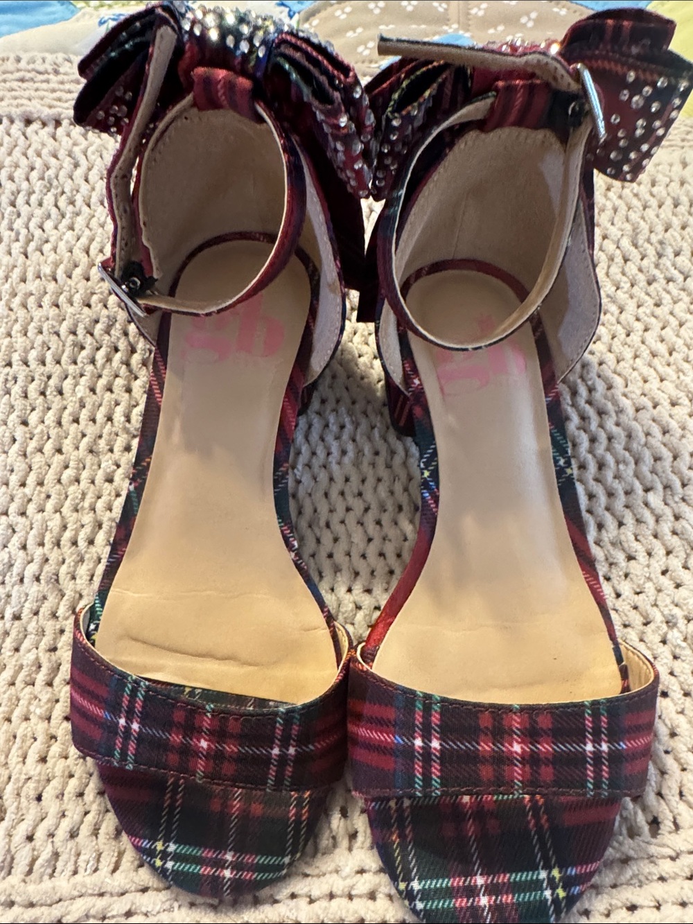 GB girls Plaid Bow Ankle-Strap Dress Sandals